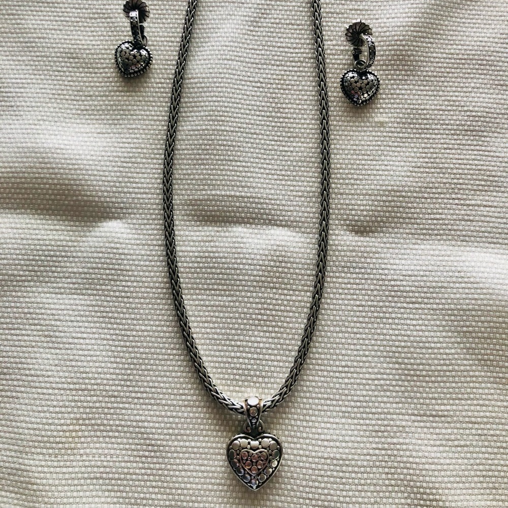 John Hardy Vintage cable necklace with heart pendant and earrings